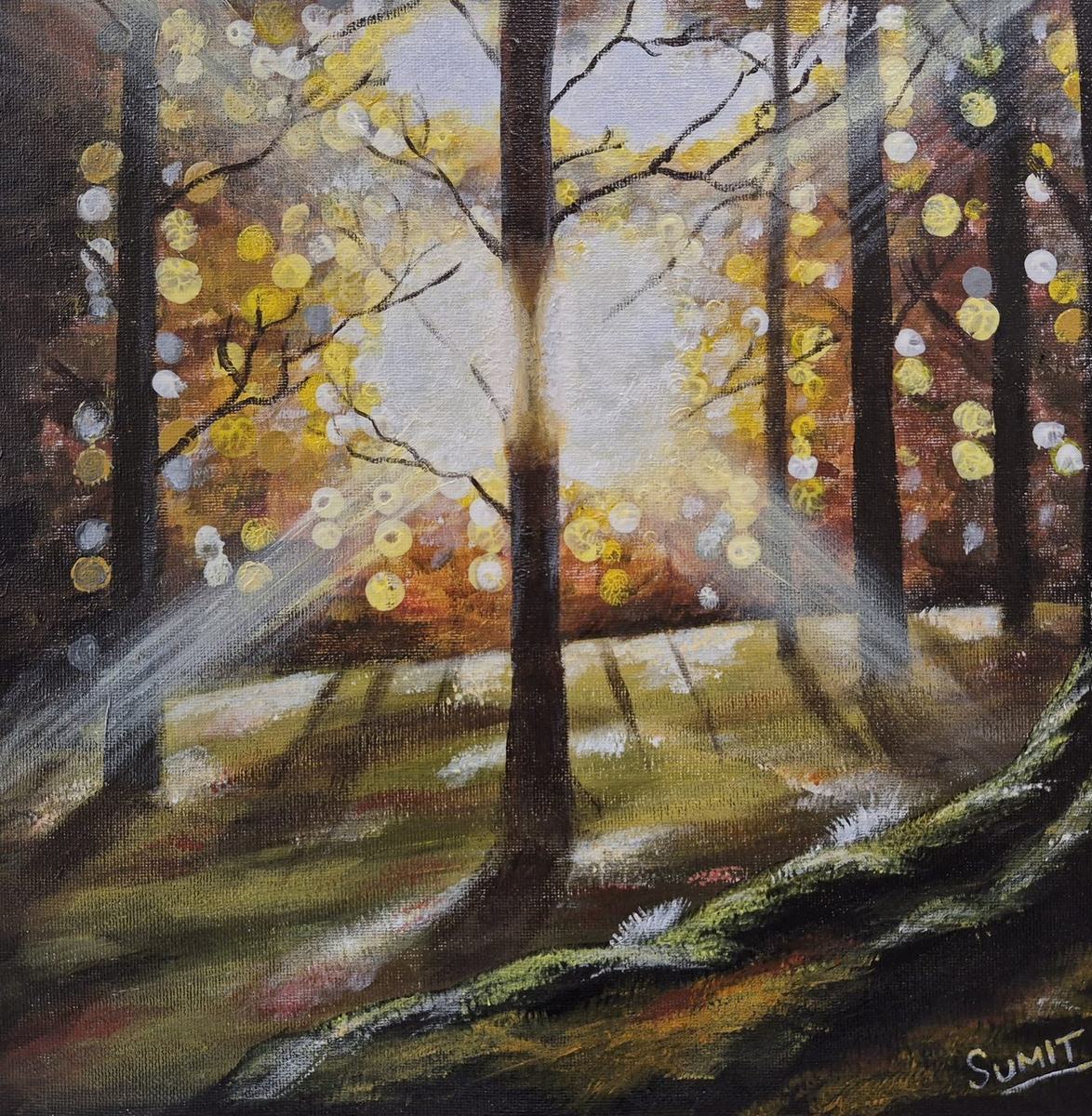 Forest Rays, an acrylic painting by Sumit Anand