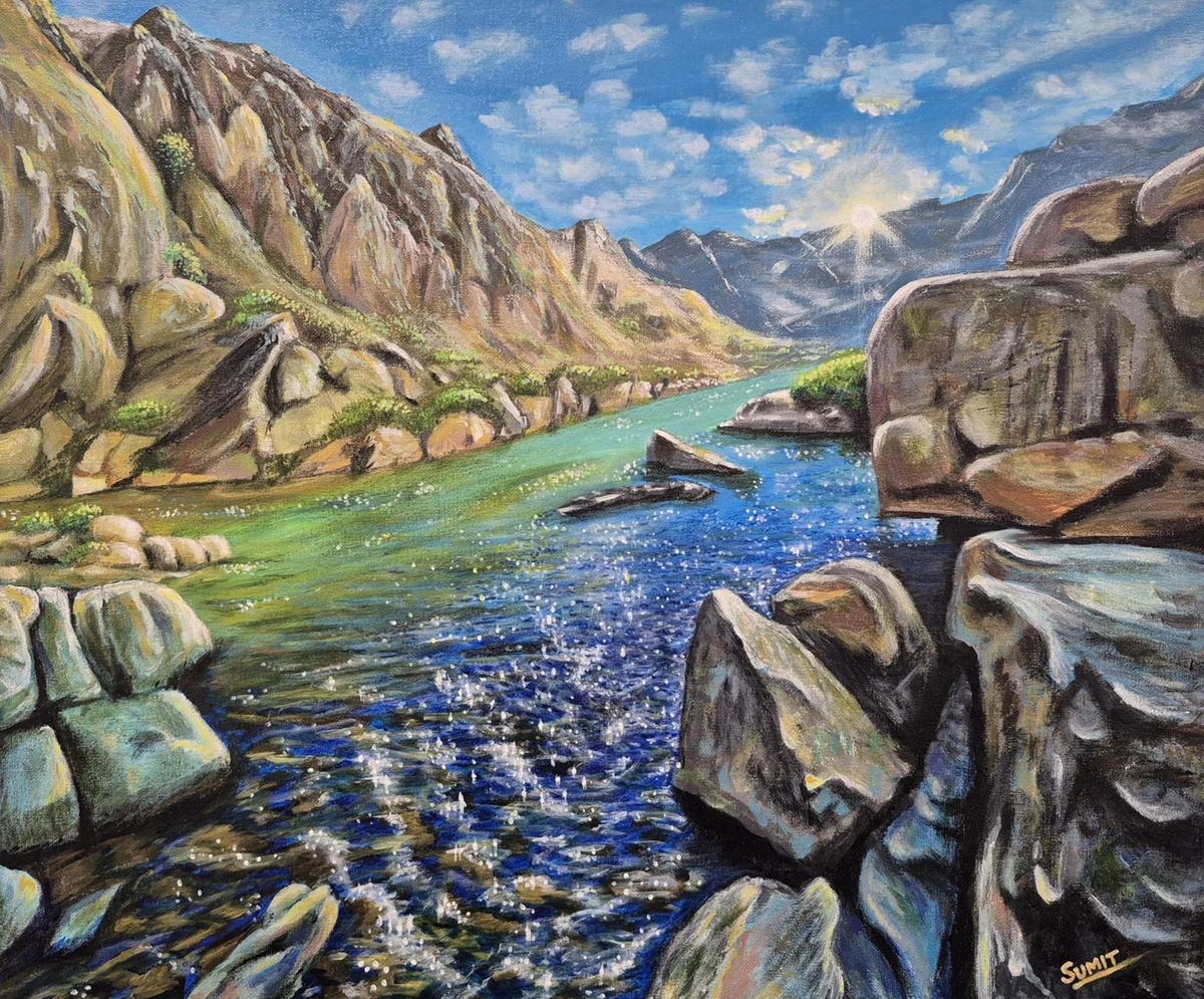 Rays and Ridges, an acrylic painting by Sumit Anand