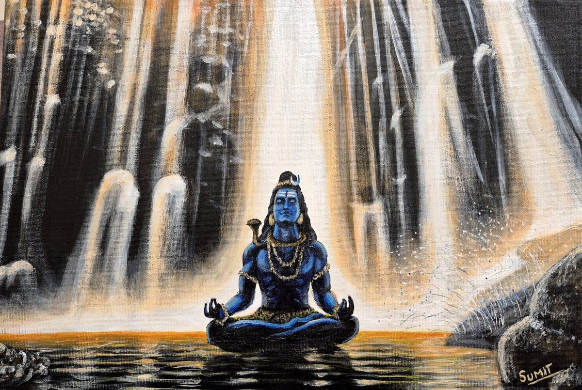 Shiva’s Eternal Meditation, an acrylic painting by Sumit Anand